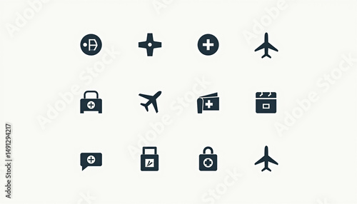 Travel Icons Set Featuring Transportation and Vacation Essentials