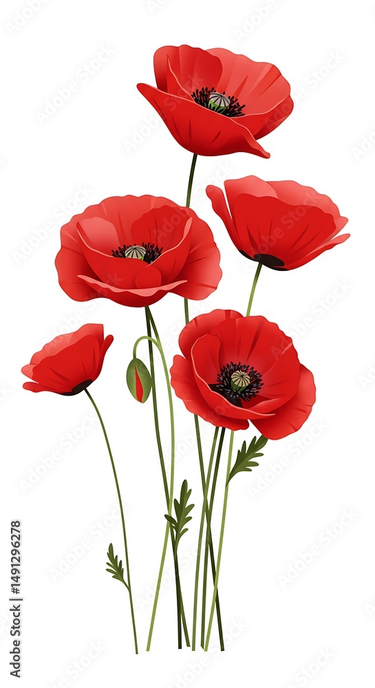 Obraz premium Vibrant Red Poppies: A Botanical Illustration