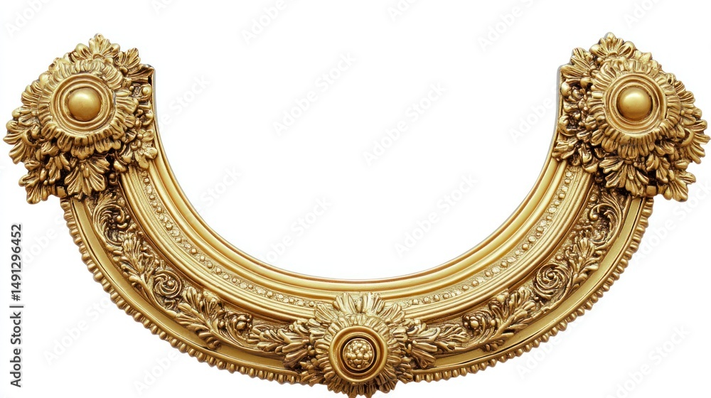 Fototapeta premium Ornate gold half-circle frame with floral and leaf motifs, perfect for decorative accents