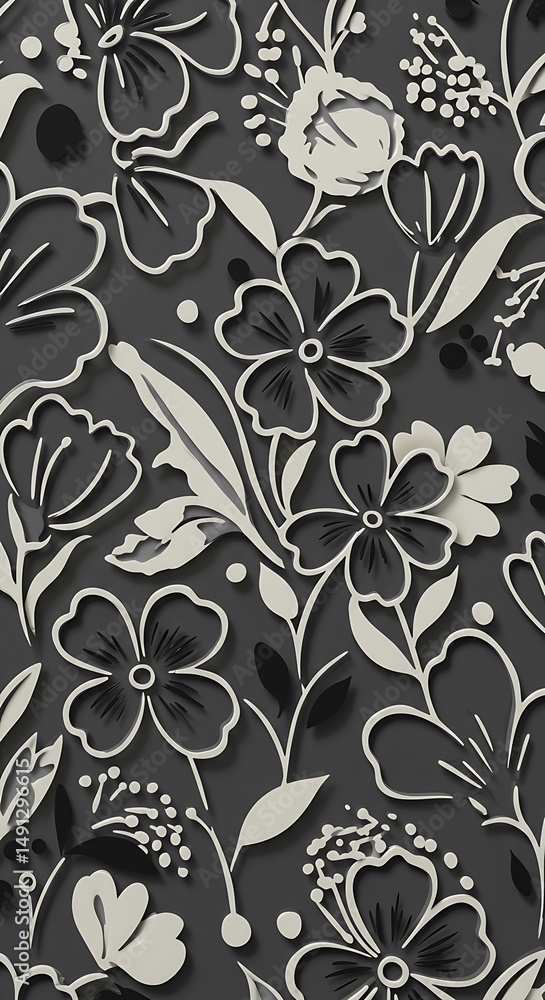 Monochromatic Floral Textile Design: Embossed Elegance Monochromatic Floral Textile Design: Embossed Elegance