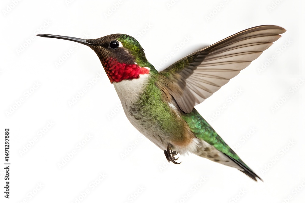 Fototapeta premium Male anna's hummingbird in flight white background