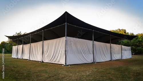 black pop up canopy tent with white curtains event shelter