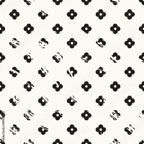 Vector seamless pattern. Floral tileable design. Stylish simplistic flowers. Abstract monochrome background. Monochrome graphic minimalistic swatch.
