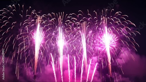 Vibrant fireworks illuminate the night sky with color