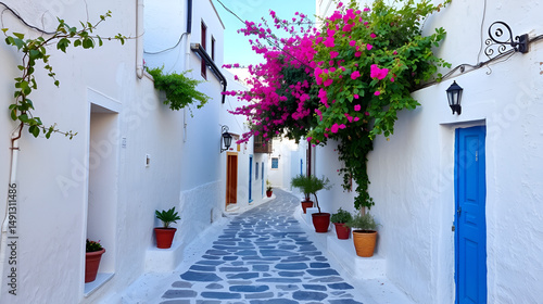 Beautiful narrow alley in Pyrgos village