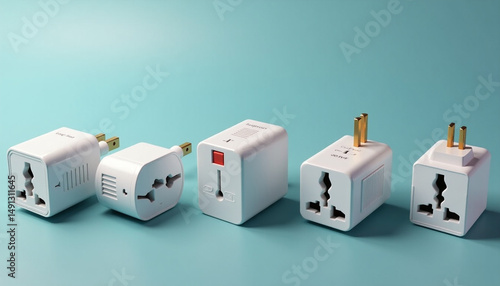 Types of Electrical Plugs and Connectors on Blue Background
