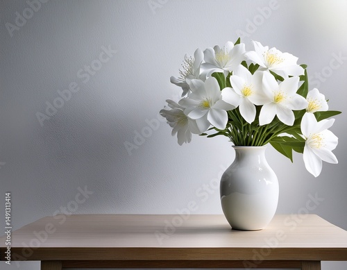 Wallpaper Mural white flowers in vase on table against white wall background Torontodigital.ca