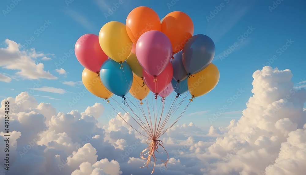 Fototapeta premium Colorful Balloons Soaring Through a Dreamy Sky: A Celebration of Joy and Freedom