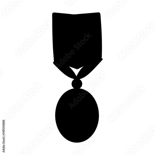 Silhouette of a medal with a ribbon, denoting honor or achievement