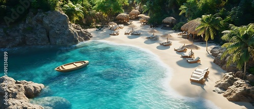 Secluded tropical beach, boat, relaxation