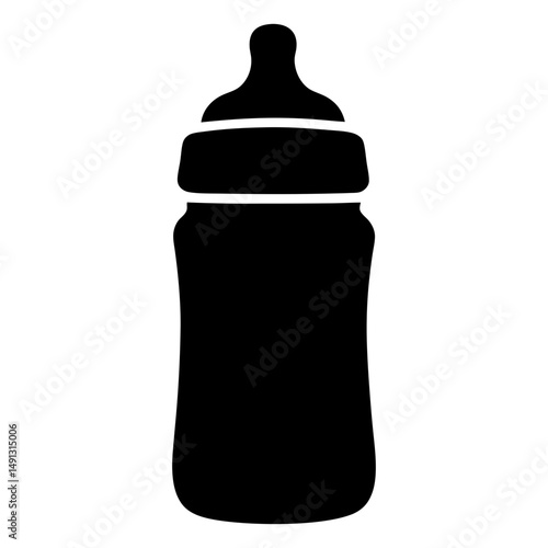 Black silhouette of a baby bottle with nipple and cap isolated