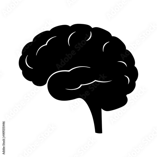 Stylized Human Brain Silhouette Illustration in Black and White Vector Design