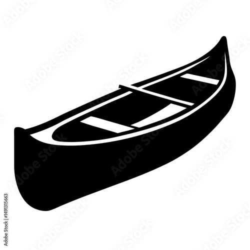 Monochromatic illustration of a black canoe against a white background image