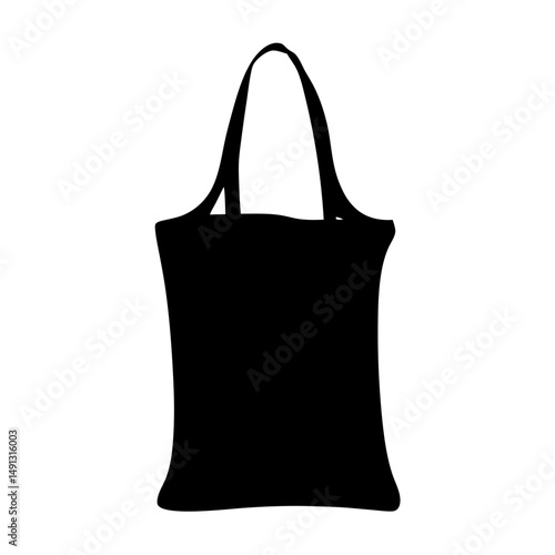 Simple black silhouette of a reusable shopping tote bag with handles