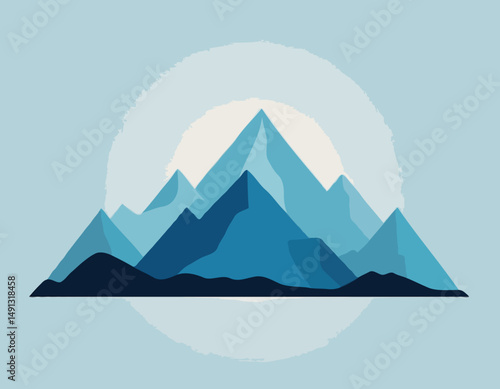 A minimalist illustration of a mountain range, with a soft blue palette and a subtle gradient effect.