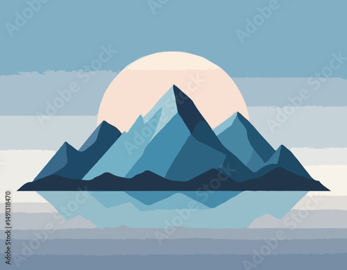 A minimalist illustration of a mountain range, with a soft blue palette and a subtle gradient effect.