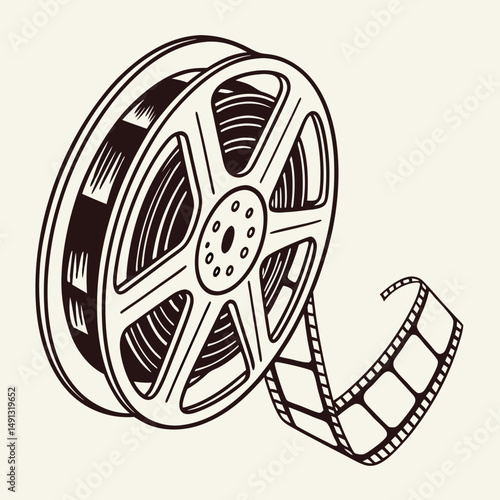 Single film strip frame template with empty slot, vintage cinema reel with grunge grainy texture. Modern retro vector illustration isolated on transparent background