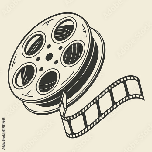 Single film strip frame template with empty slot, vintage cinema reel with grunge grainy texture. Modern retro vector illustration isolated on transparent background