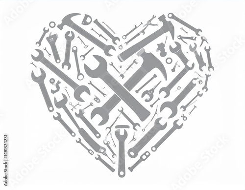 Grey Heart Shape Made Of Tools