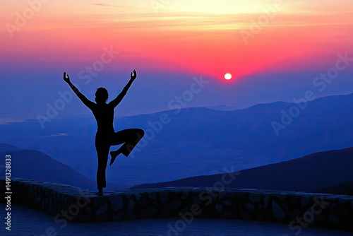 Wallpaper Mural Silhouette of a person practicing yoga at sunrise on a mountaintop Torontodigital.ca