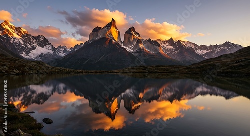 Majestic Sunset Reflection in Torres del Paine National Park