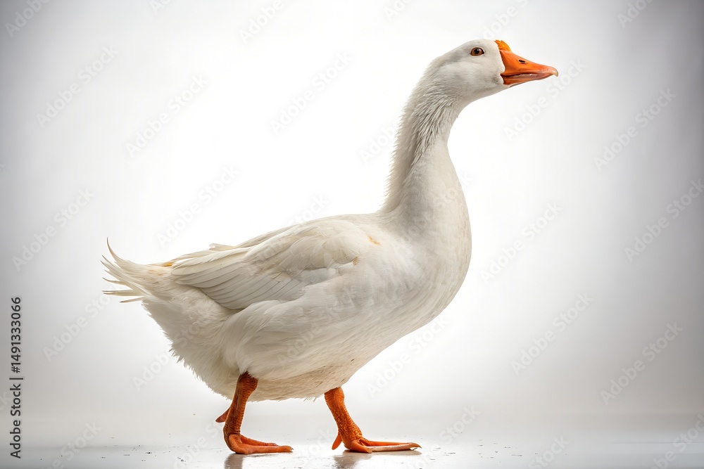 Obraz premium Domestic white goose standing profile farm animal poultry bird