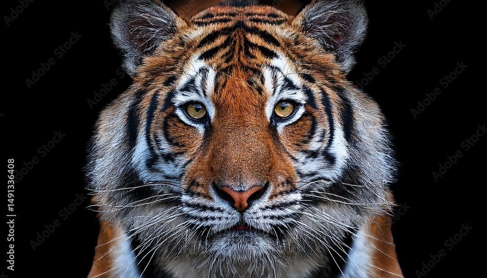 Fototapeta premium close up portrait of a fierce tiger with intense eyes on a dark background tiger close up face isolated black background