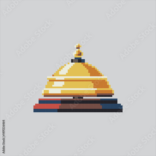 Pixel art illustration Table Bell. Pixelated Desk Bell. Hotel Desk Table Bell Icon pixelated for the pixel art game and icon for website and video game. old school retro.
