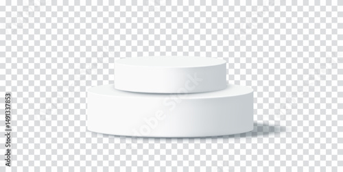 Minimal white display for dropper bottles. 3D cosmetic podium for modern face oil or serum branding. Vector illustration set on transparent background