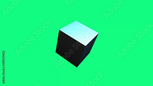 3D Animated Solid Cube, Simple Geometry, Green Screen