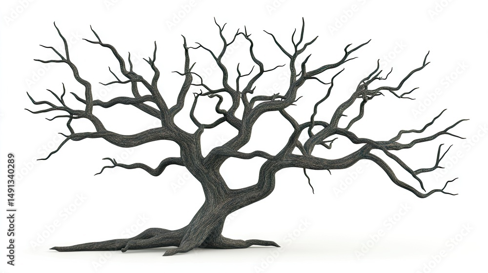 Fototapeta premium Silhouette of a weathered, barren tree against white background.