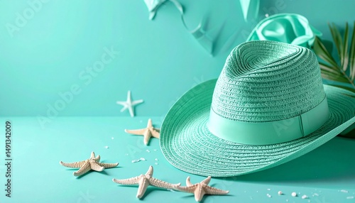  summer beach vacation concept, blue nuance
