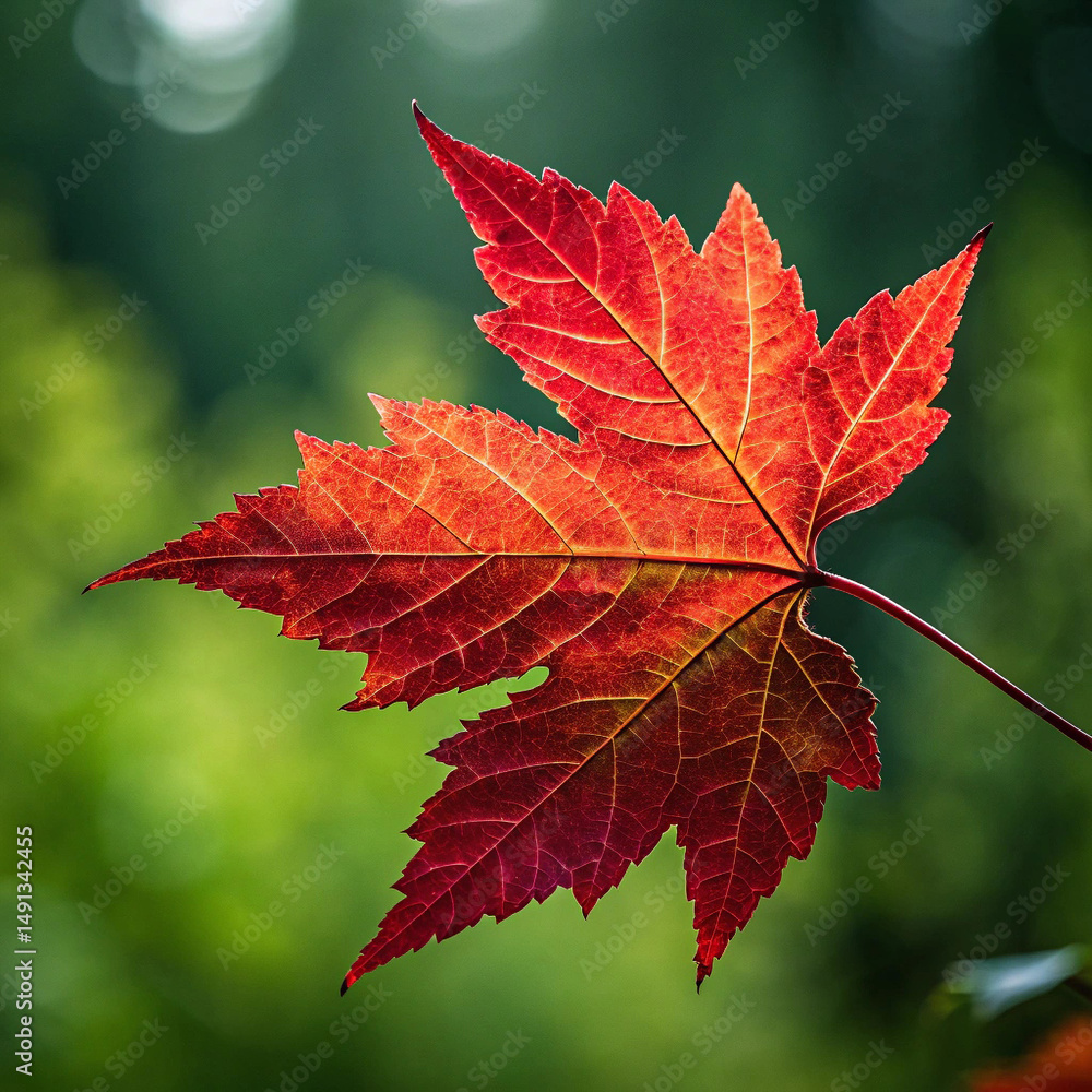 Obraz premium Vibrant Red Maple Leaf Close-Up in Autumn