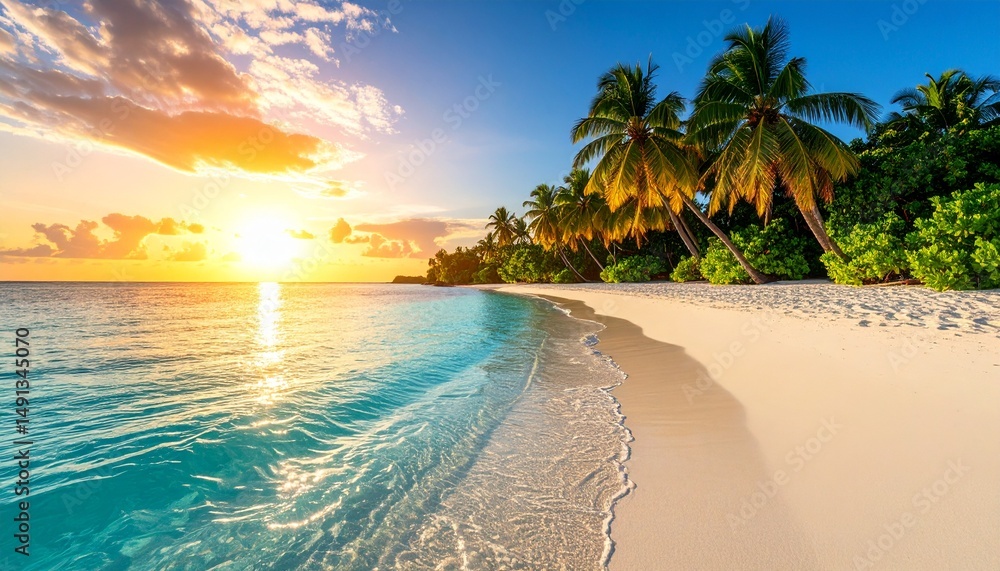 Naklejka premium tropical beach with palm trees