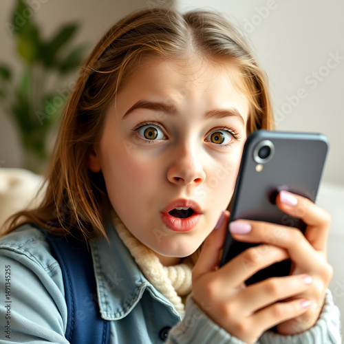 surprised teenage girl with a phone