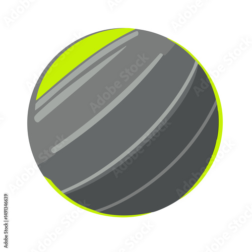 Flat minimal bold silhouette icon of exercise ball gray silhouette with a lime green accent detail health wellness icon