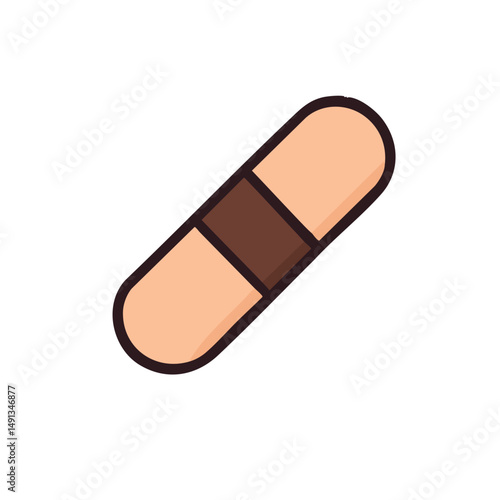 Flat minimal bold silhouette icon of medical band aid peach silhouette with a dark brown accent detail health wellness icon