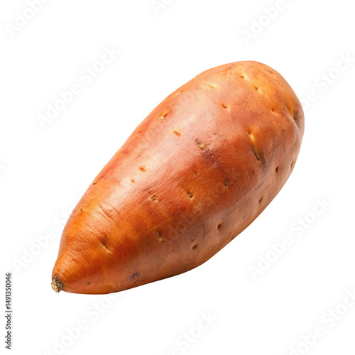 Isolated Sweet Potato on White Background Showing Orange Skin Texture and Imperfections