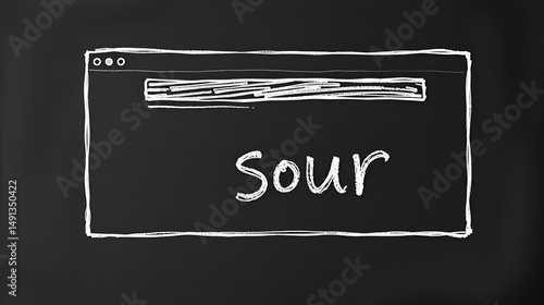 Chalk sketch of browser window with search form and inscription sourness