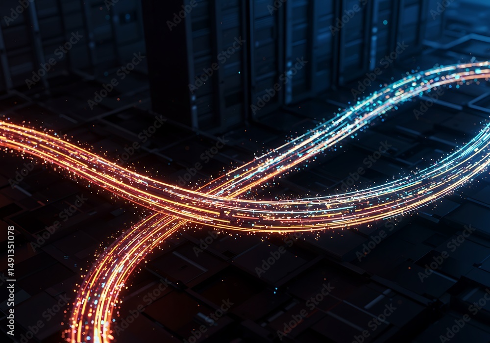 Obraz premium Digital Infinity: Glowing Trails of Data