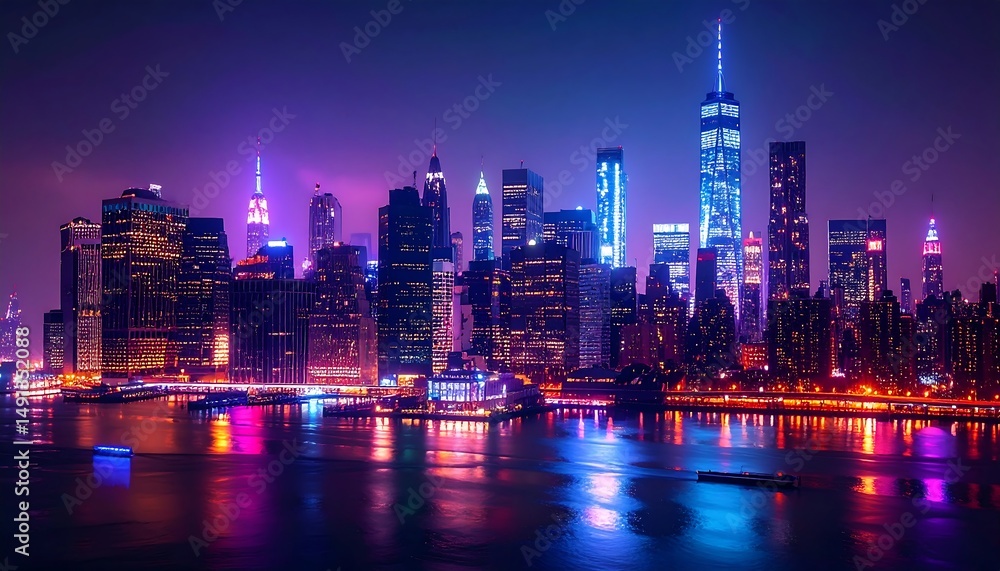 Obraz premium NYC Skyline Night Lightscape.