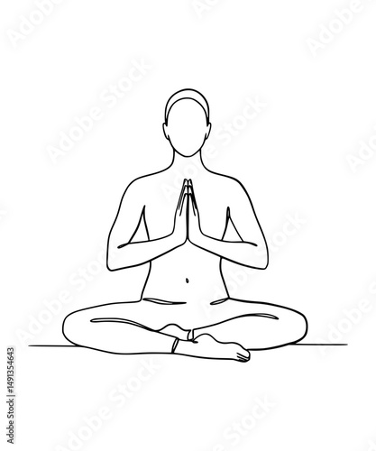 Person doing yoga namaste pose line art