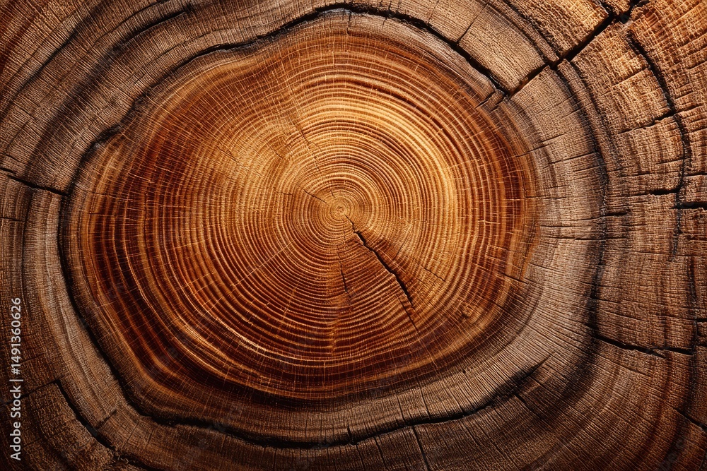 Fototapeta premium Detailed close-up view of wood cross-section rings.