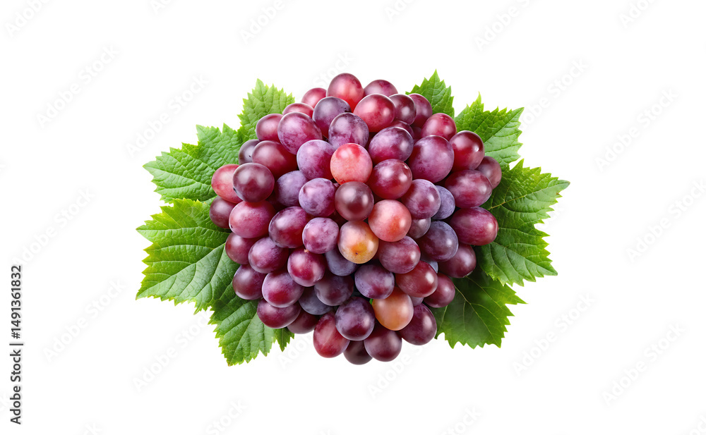 Fototapeta premium A beautiful and fresh bunch of red grapes with green leaves