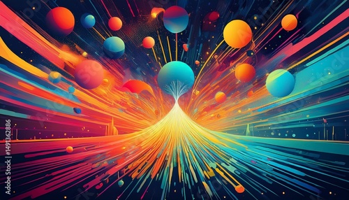 creative collision of color and light in a minimalist magazine cover exploring science and technology themes through surrealistic design