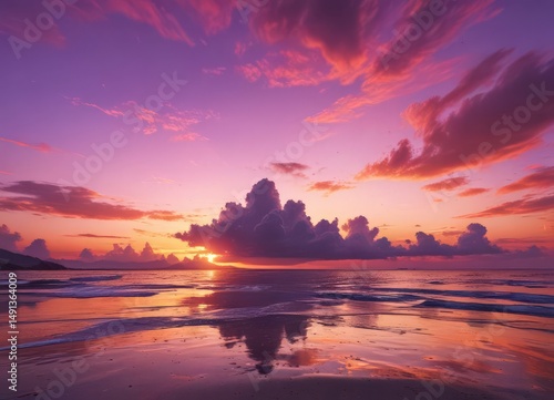 Fiery sunset paints sky with orange, pink, purple hues  Breathtaking horizon , art, photography