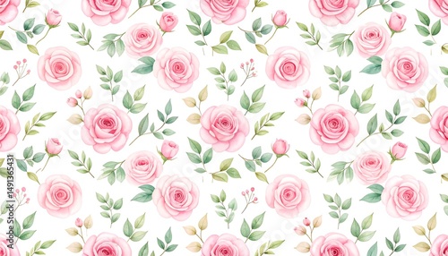 Pink Rose Floral Seamless Pattern.