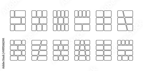 Set of comic book templates. Anime page panels isolated on white background. Grids for manga storyboard. Layouts for moodboard, photo collage, poster or sketchbook. Vector graphic illustration.