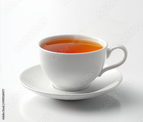 Wallpaper Mural Steaming cup of hot tea in a white ceramic cup placed on a matching saucer against a clean white background Torontodigital.ca
