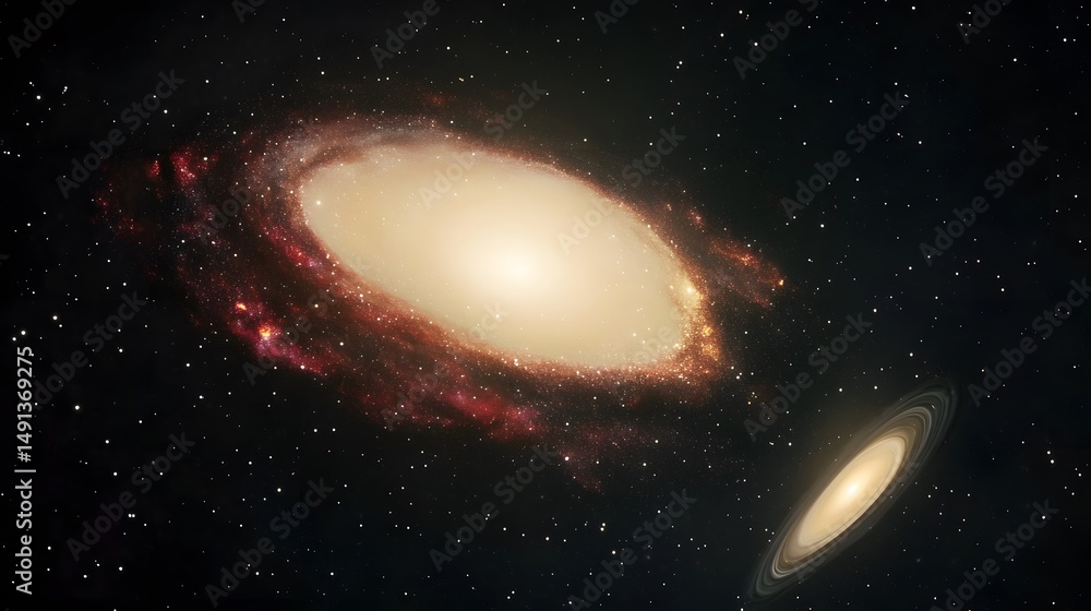 Fototapeta premium Spiral Galaxy and Ring Galaxy in Deep Space Cosmic Background